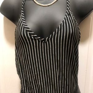 Black and white stripes long tank dress